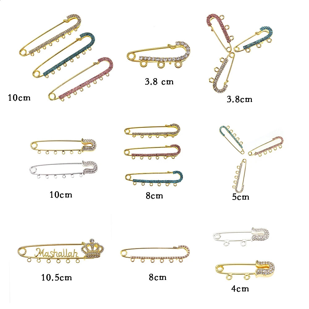 2pcs/lot Gold Plated Muslim Islamic Baby Pins Rhinestone Baby Stroller Safety Pins With Loops for born Gift Jewelry Making 250103
