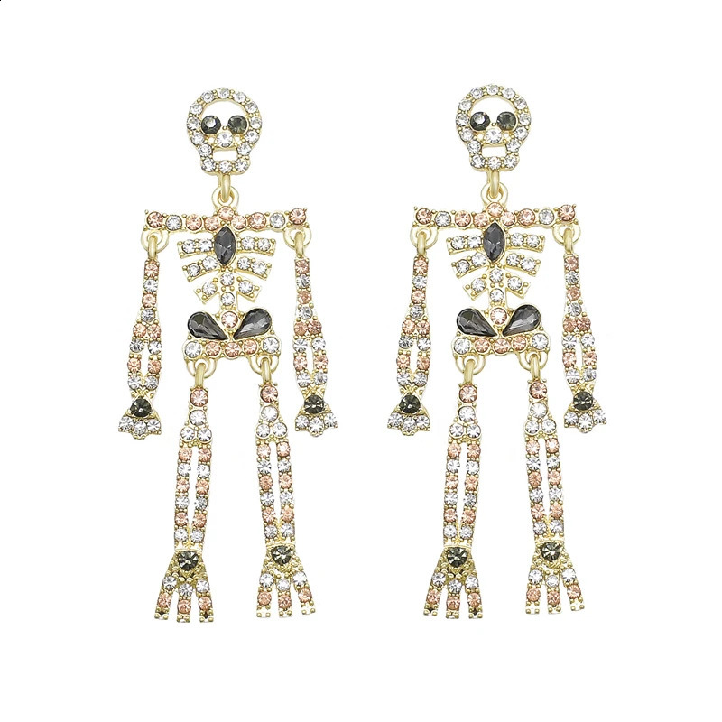 Crystal Skull Pendant Earrings Sparkling Transparent Water Diamond Decorative Leg Skull Stud Charm Pendant Earrings Womens Halloween Gift 250110