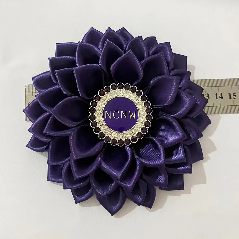 5-inch ribbon purple flower tight corset round rhinestone NCNW brooch 250103