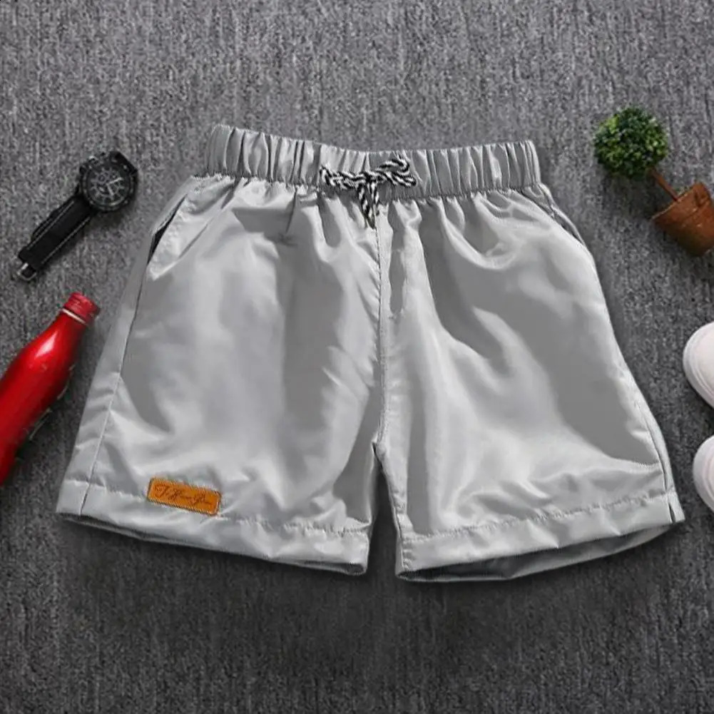 Men Casual Shorts Elastic Waist Drawstring Pockets Wide Leg Print Solid Color Summer Beach Mens Clothing 250103