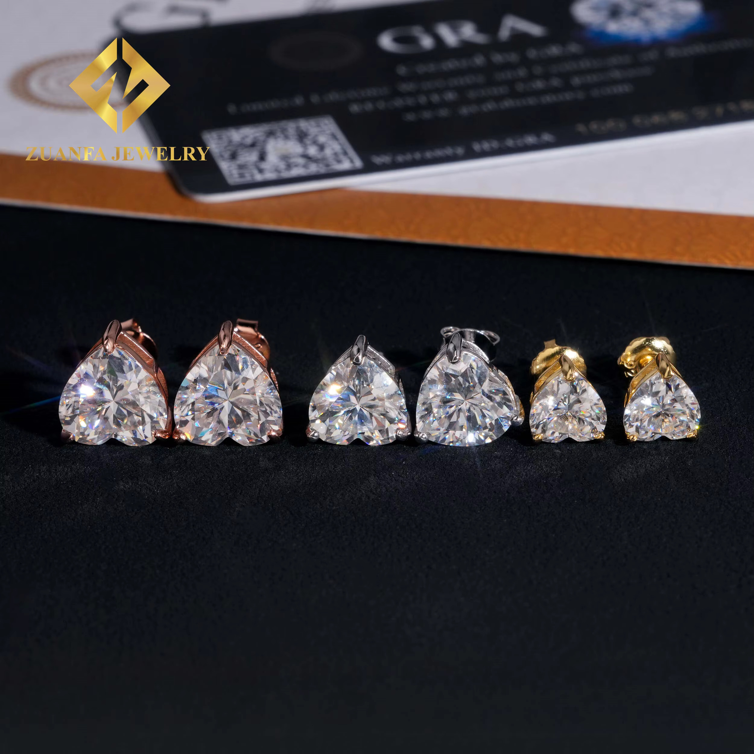 Pass Dia Tester Solid Sier D Color VVS Heart Shape Moissanite Stud Men Women Earrings Daily Wear
