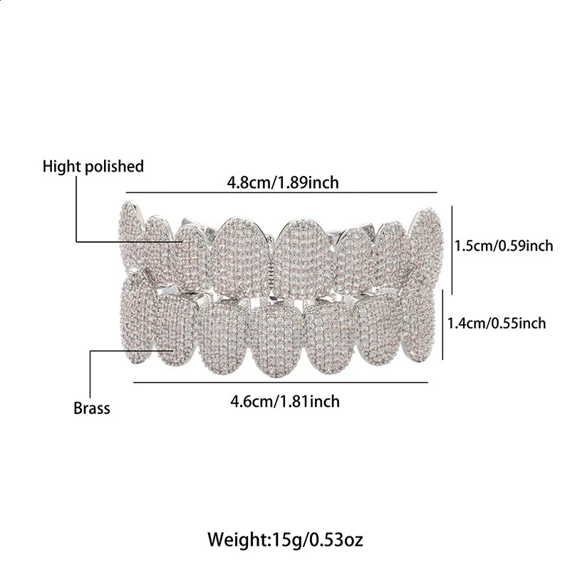 Full CZ Stones Heavy Teeth Caps Cubic Zircon Iced Out Micro Pave Top Bottom Charm Grills For Men Women Jewelry 250107