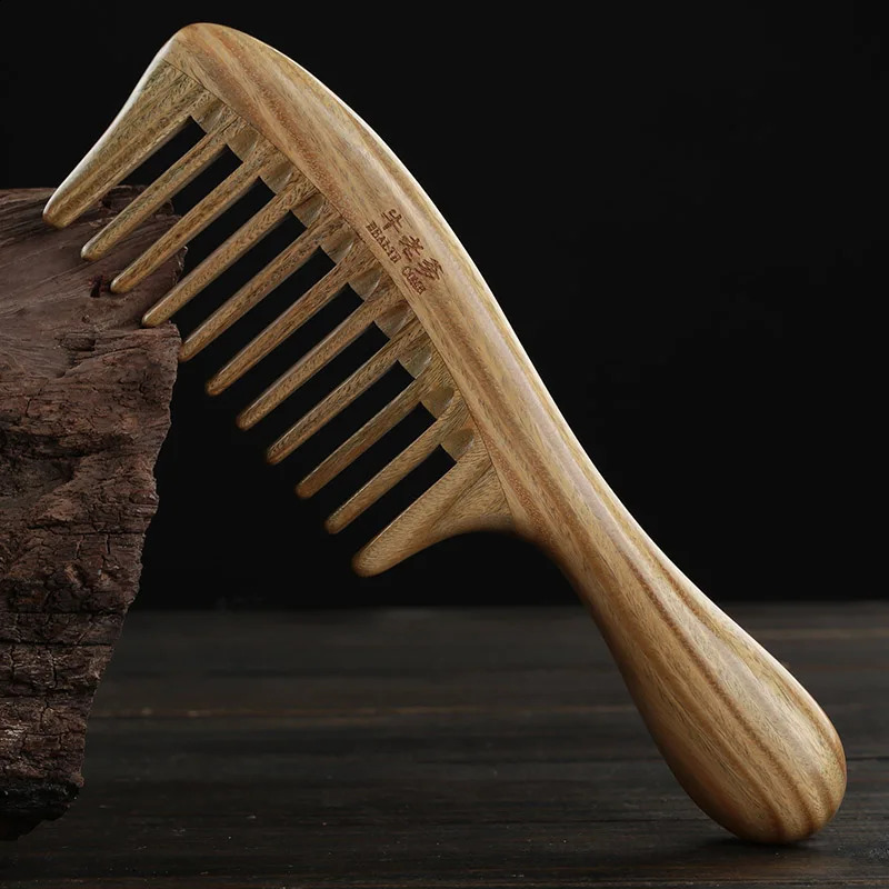 Handmade Natural Green Sandalwood Hair Brush Wooden Combs Static Scent Detangler Wide Tooth 1 Piece 250106