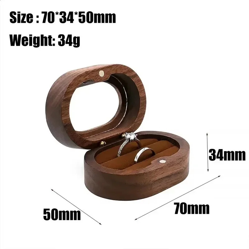 1PCS Free Engraved Oval Ring Wooden Box Personalized Double Slot Ring Bearer Proposal Holder Box For Wedding Bridal Gift For Her 250106