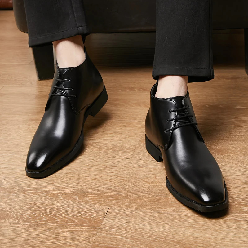 Concise Style Mens Chelsea Boots Black Fashion Business dress Social Shoes Handmade China Leather business shoes big size 48 250106