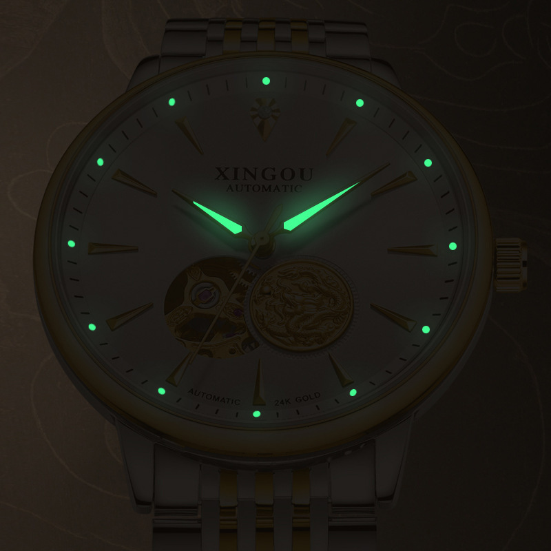 Luxury Skeleton Tourbillon Automatic Mechanical Watch with Night Glow and Waterproof Leather Strap for Men