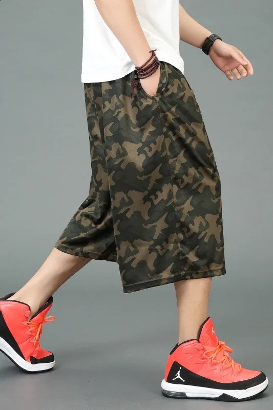 mens elastic loose running shorts for summer leisure elastic waist knee length printed Plus size XL 2XL 3XL 4XL 250109