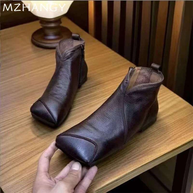 Square Toe Women Ankle Flats Designer Shoes Woman Trend Fashion Boots New Sneakers Retro Soft Mujer Snow Botas
