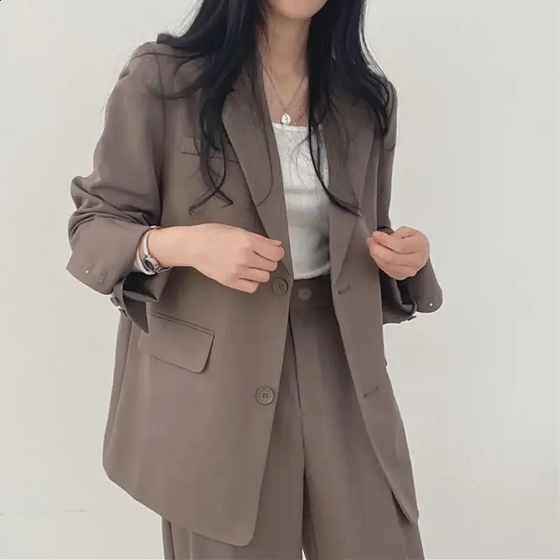 Womens Elegant British Style Casual Wide Leg Trousers 2Piece Suit Jacket Matching Set Plus Size Blazer and Suits 250106