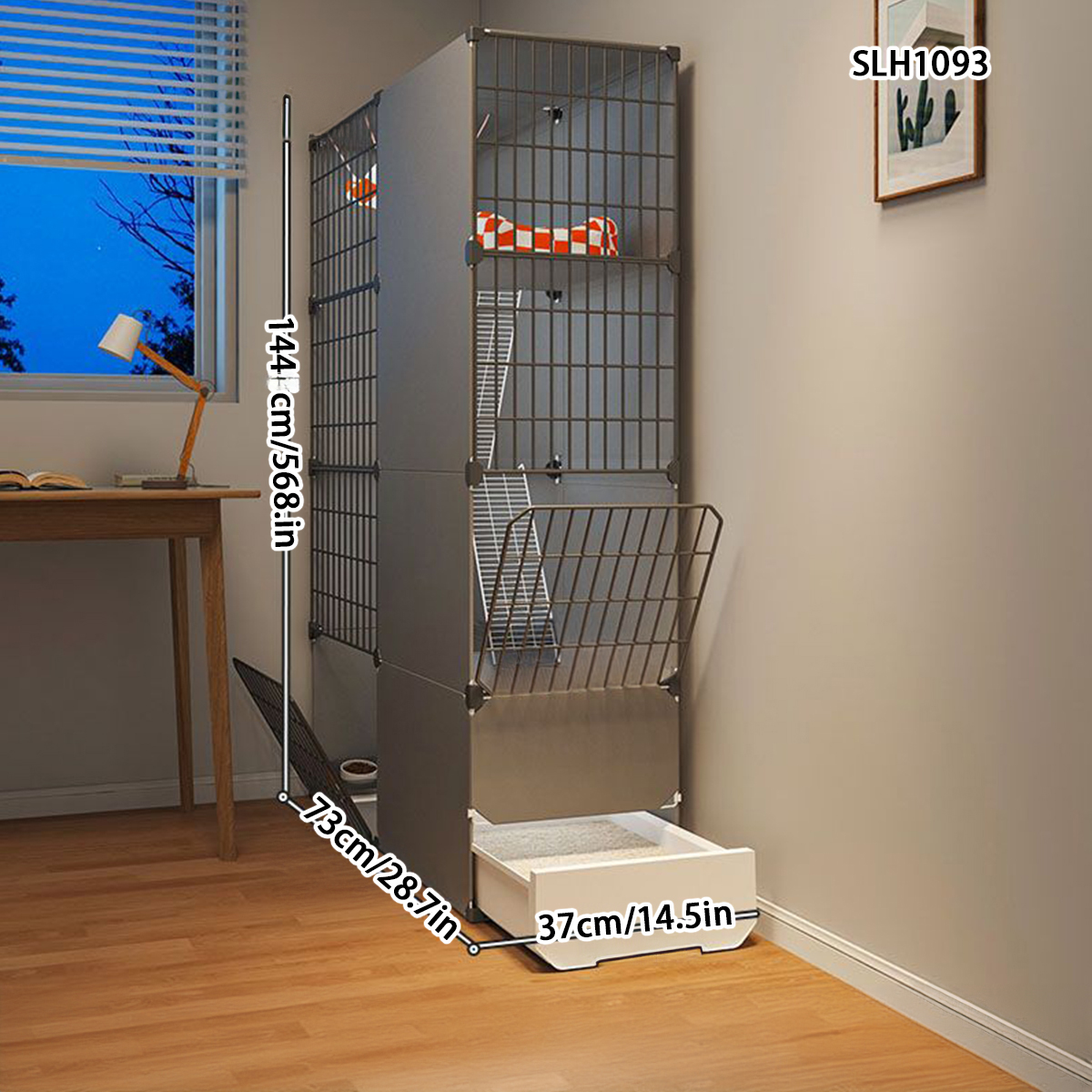 Two-Story Home Pet Villa with Integrated Litter Box Ideal for Compact Living Spaces
