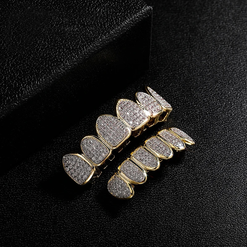 2024 Full Diamond Gold And Silver Braces Hip Hop Rock Style Mens Copper Alloy Jewelry Party Gift 250107