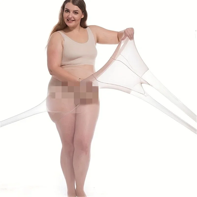 Plus Size Casual Stockings For 0XL-2XL, Women's Plus Solid Semi Sheer High Stretch Thin Pantyhose