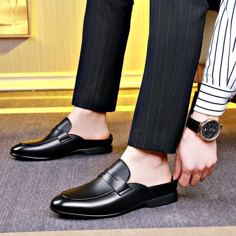 Fashion Cow Leather Mules For Men Soft Sole Business Half Slippers Man Designer Black Casual Loafers Shoes Male