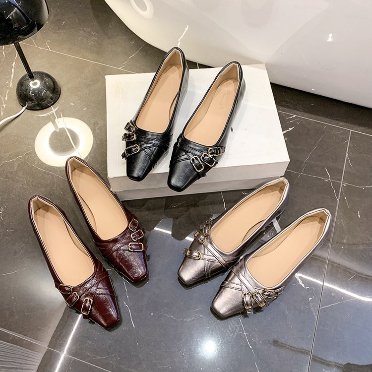 Women Casual Shoes Flat Bottom New Fashion Versatile 2025 Spring Korean Version Square Toe Triple Black Silver Burgundy Free shipping