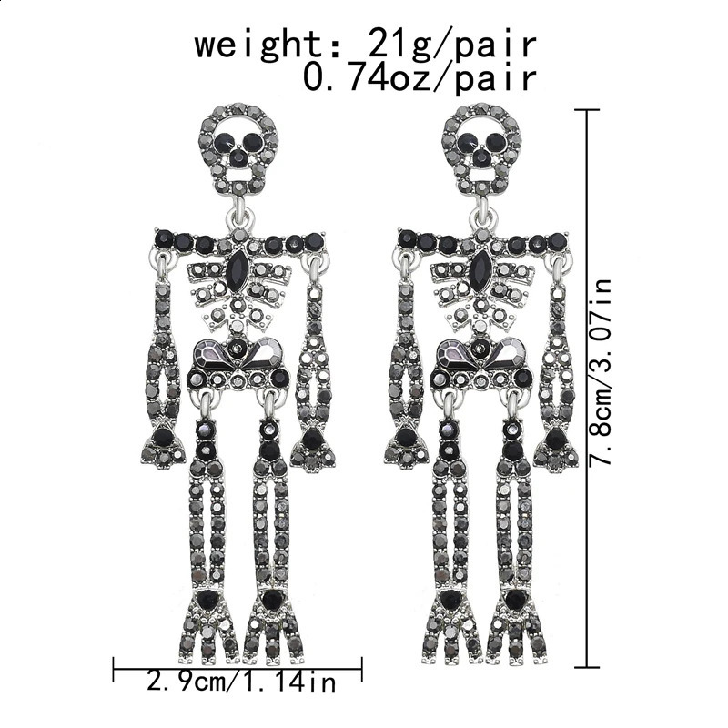 Crystal Skull Pendant Earrings Sparkling Transparent Water Diamond Decorative Leg Skull Stud Charm Pendant Earrings Womens Halloween Gift 250110