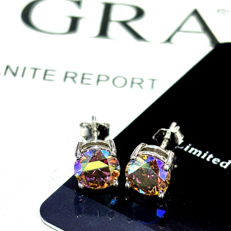 Pass Diamond Tester Moon Moissanite S925 Silver 1CT VVS D Color Diamond Hiphop Stud Earrings For Men Women