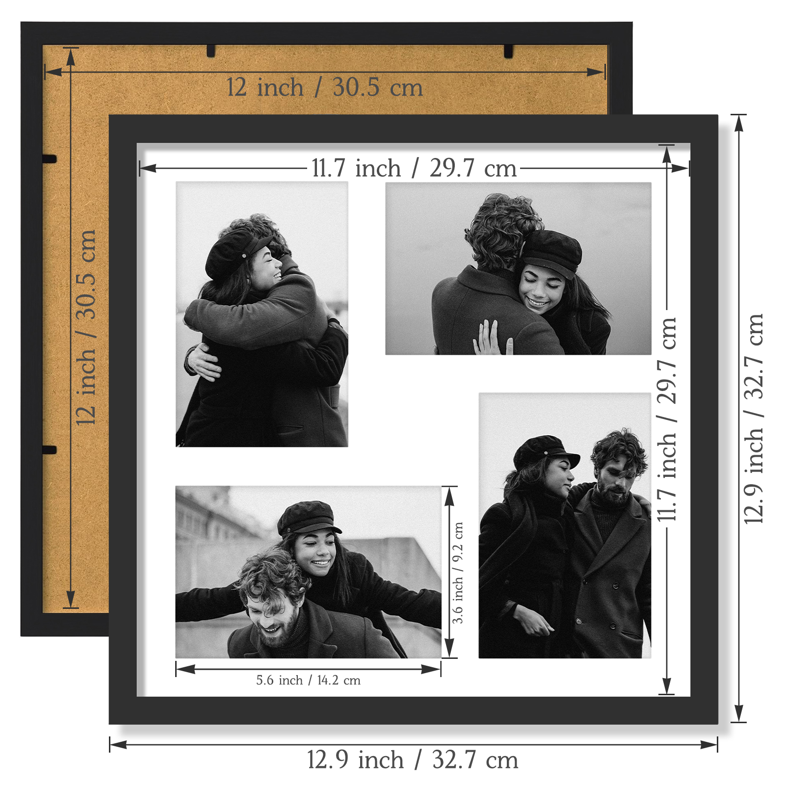 1pc Picture Display Pictures 4x6 *4 with Mat or 12x12 without Mat, Multi Collage Gallery Square Photo Frame, Wall H260306