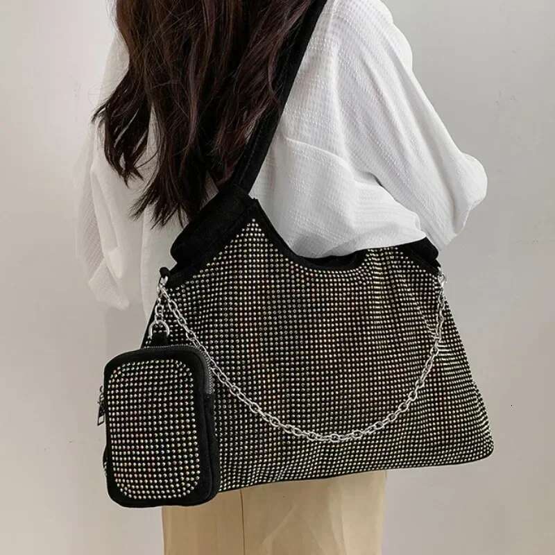 2023 New Shiny Rhie Handbag Large Shopping Fashion Dinner Underarm Shoulder Women's Party Commuter Bag