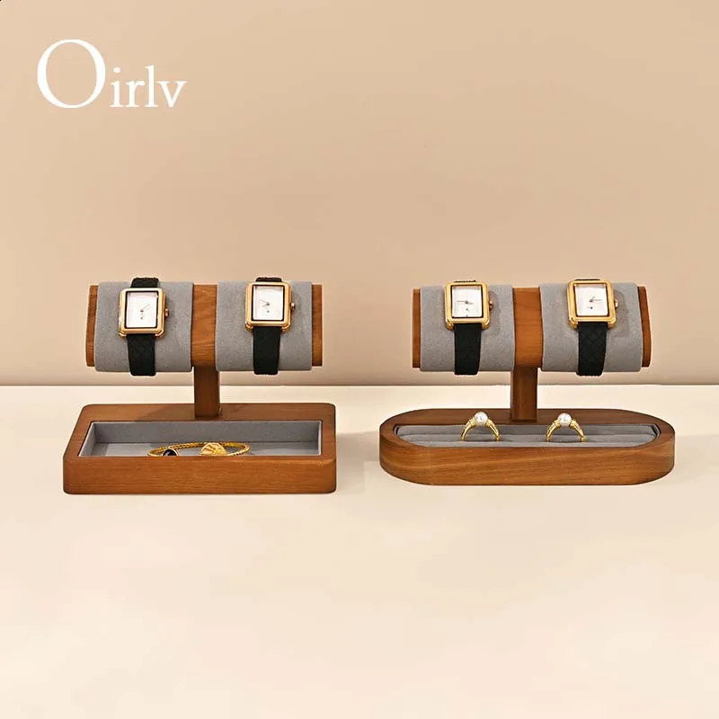 Oirlv Retro Wooden Watch Holder Display Ring Organizer Multi-Function T-Bar Jewelry Display Stand Solid Wood Watch Stand Holder 250106