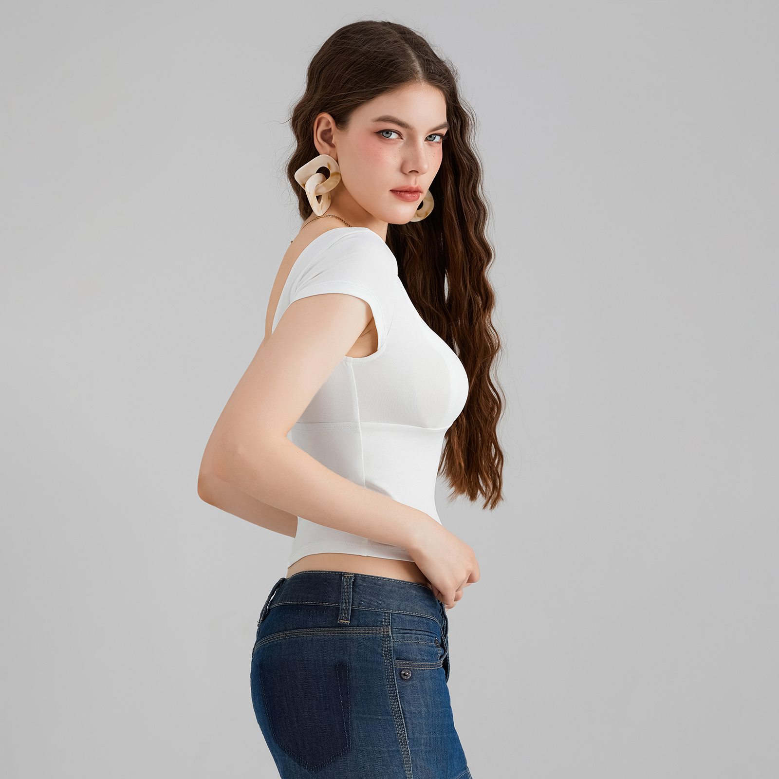 Women Cropped Camis Camisole Fashion Deep V Neck Tops Short Sleeve Summer Crop Top Female Low Cut Solid Slim Fit T-Shirts