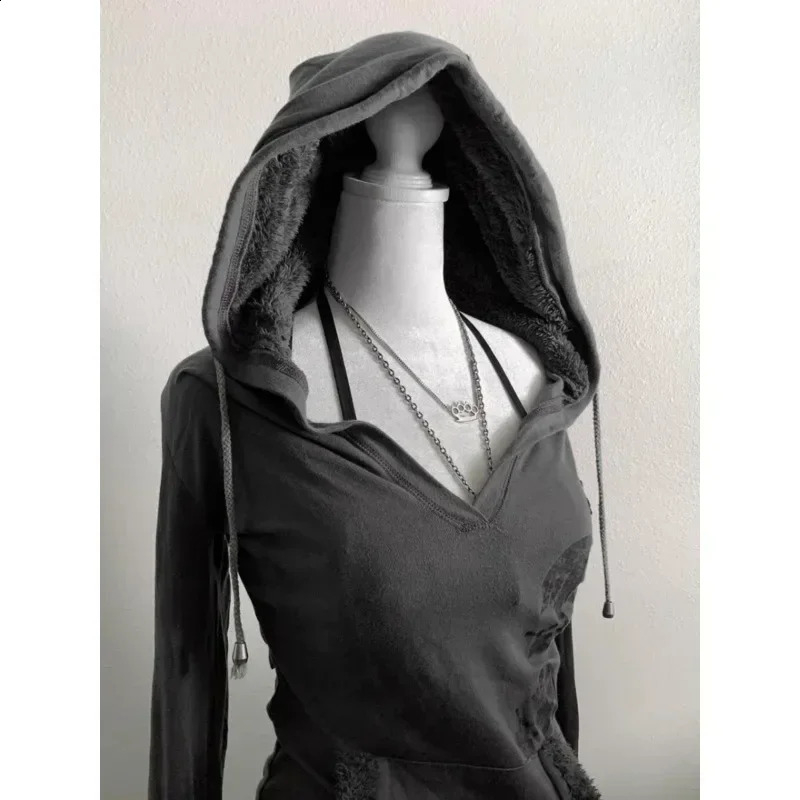 American Vintage Subculture Gray Long Sleeve T-Shirt Original Old Style Hoodie Y2k High Street Slim Women Tops Fall Fashion 250109