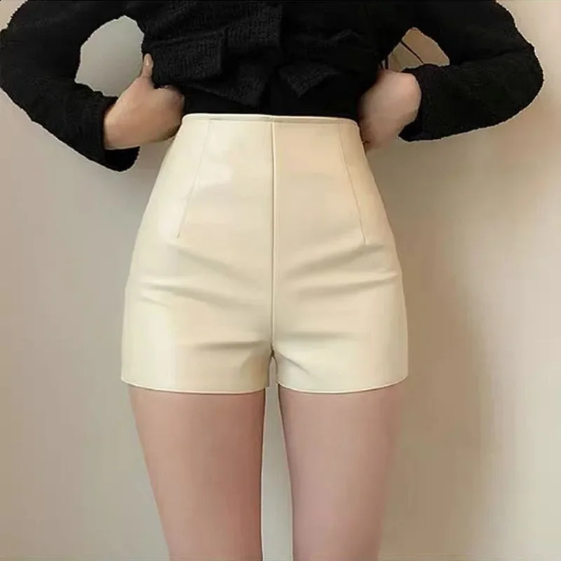 Streetwear Style Womens High Waist PU Leather Shorts with Zipper Fly Spring Fashion Skinny Pants 250107