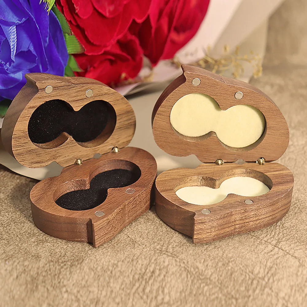 Double Love Black Walnut Solid Wood Jewelry Storage Box Personality Creative Chinese Style Wooden Ring Box Heart 250106