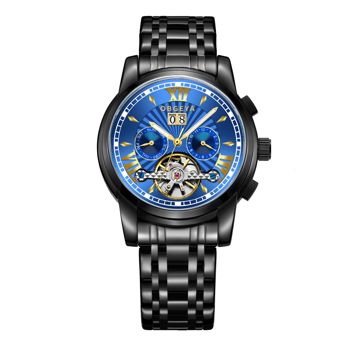 Luxury Business Tourbillon Automatic Mechanical Watch with Date Display for Men