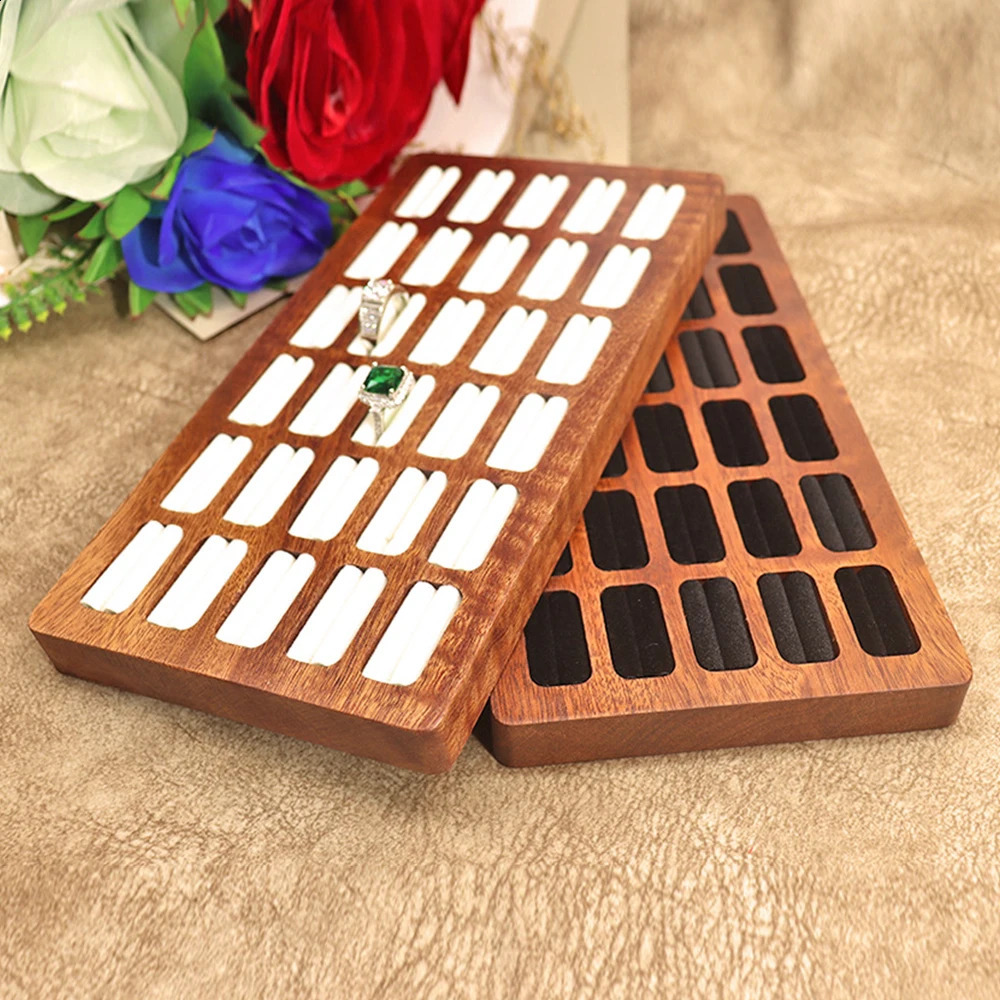 Thirty Card Slots Solid Wood Sapele Ring Jewelry Display Tray Storage Earrings Earring Box Stand Ladies 250106