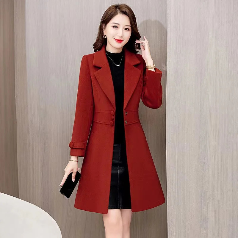 2024 Fashion Autumn Winter Woolen Coat Women Mid Long Casual Loose Temperament Wool Jacket Ladies Slim Overcoat 250107