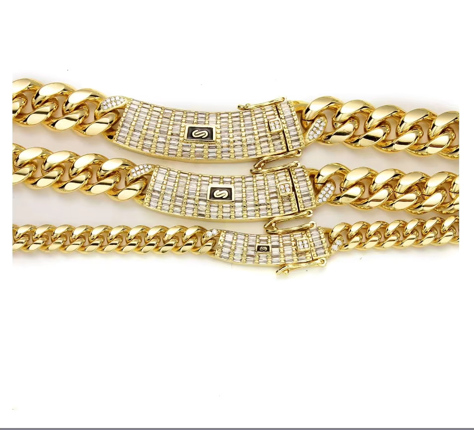 Hot Sale Monaco 14k Gold Plated Men Iced Out Bracelet Miami Cuban k Chain Stainless Steel Necklace