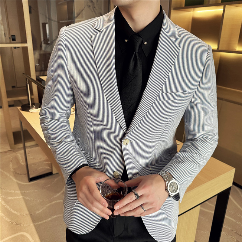 H578 Men's Korean style slim fit stylish plaid double-breasted business suit