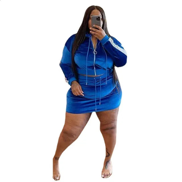 Wmstar Plus Size Women Clothes Velvet Sweatsuit 2 Two Piece Set Hoodie Mini Skirts Sets Matching Outfits Wholesale Drop y250122