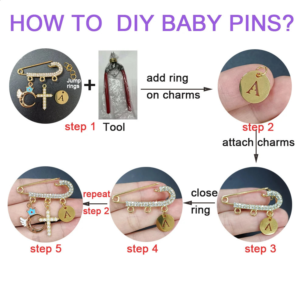 2pcs/lot Gold Plated Muslim Islamic Baby Pins Rhinestone Baby Stroller Safety Pins With Loops for born Gift Jewelry Making 250103