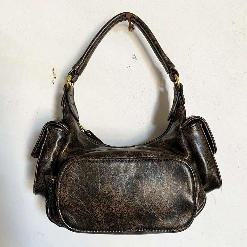 Moto & Biker Bags For Women Designer Handbag Purse New In PU Vintage Tie-Dye Process Small Multiple Pockets Shoulder