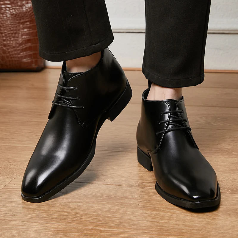 Concise Style Mens Chelsea Boots Black Fashion Business dress Social Shoes Handmade China Leather business shoes big size 48 250106
