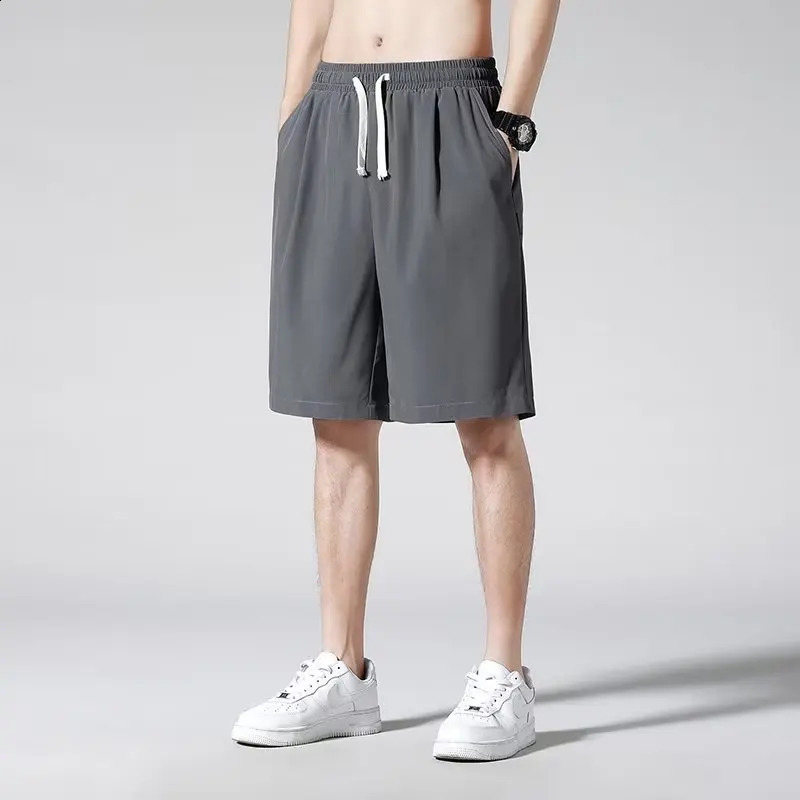 2023 Cargo Shorts Elastic Waist Thin Loose Pockets Outwear Keep Cooling Drawstring Solid Color Summer Men Clothes 250103