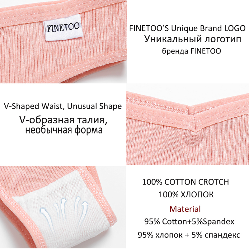 FINETOO 3PCS Brazilian Panties Cotton Women's Panties V Waist G-String Underwear Female T-back Underpants Lady Bikini Panty M-XL