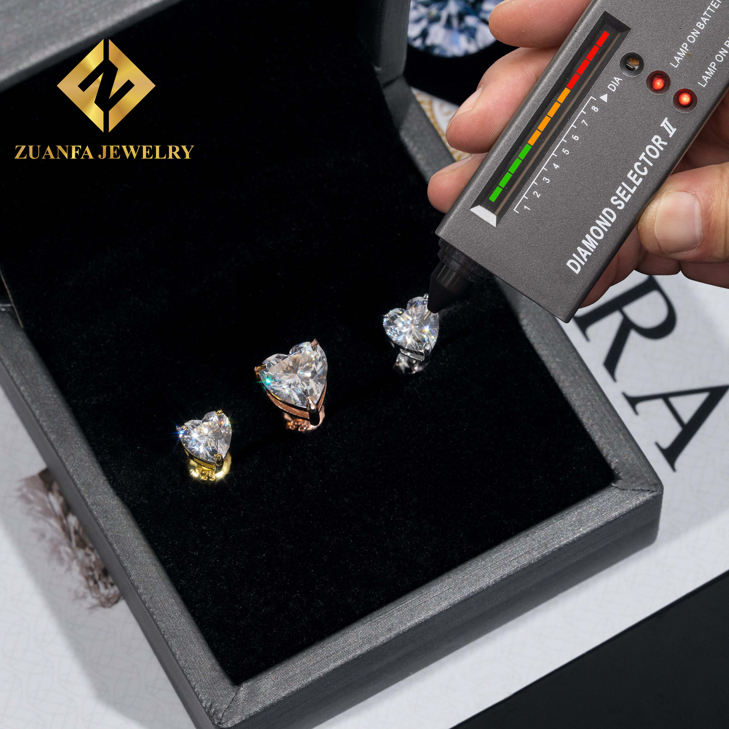 Pass Dia Tester Solid Sier D Color VVS Heart Shape Moissanite Stud Men Women Earrings Daily Wear