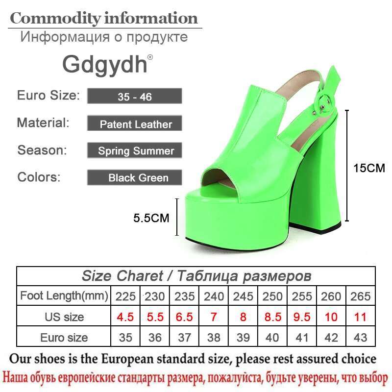 Gdgydh Ins Style Cool Punk Fashion Women Platform Pumps Block Heel Back Strap Peep Toe Bright Leather Catwalk Shoes Model