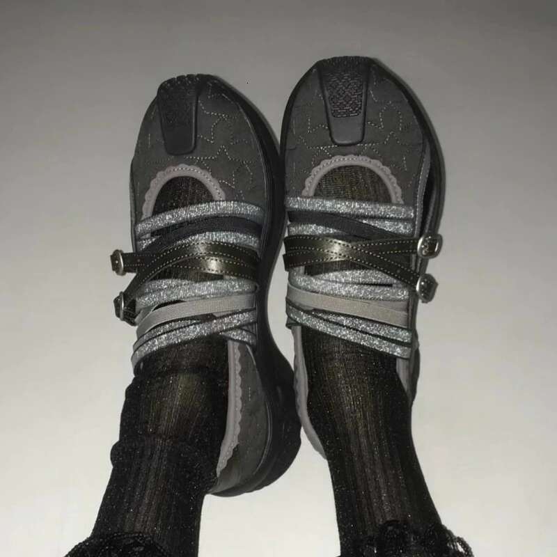 Mary Jane y2k Trendy Fashion Street Thick Bottom Shoes Flat Casual Women Strappy Ballet Sneakers Black