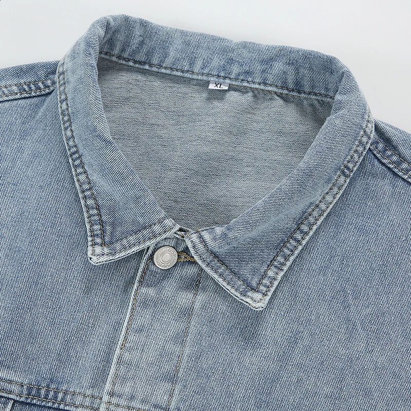 Loosefit Classic Denim Jacket Men Cotton 2024 Style Korean Trendy Casual Top Spring Autumn Cropped Black Blue 250110Z