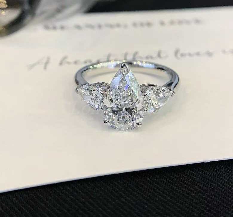 LongshineWater Drop Shape High Quality18K Gold Shining White Color Fine jewelry For Women 3ct Lab Grown Diamond Ring