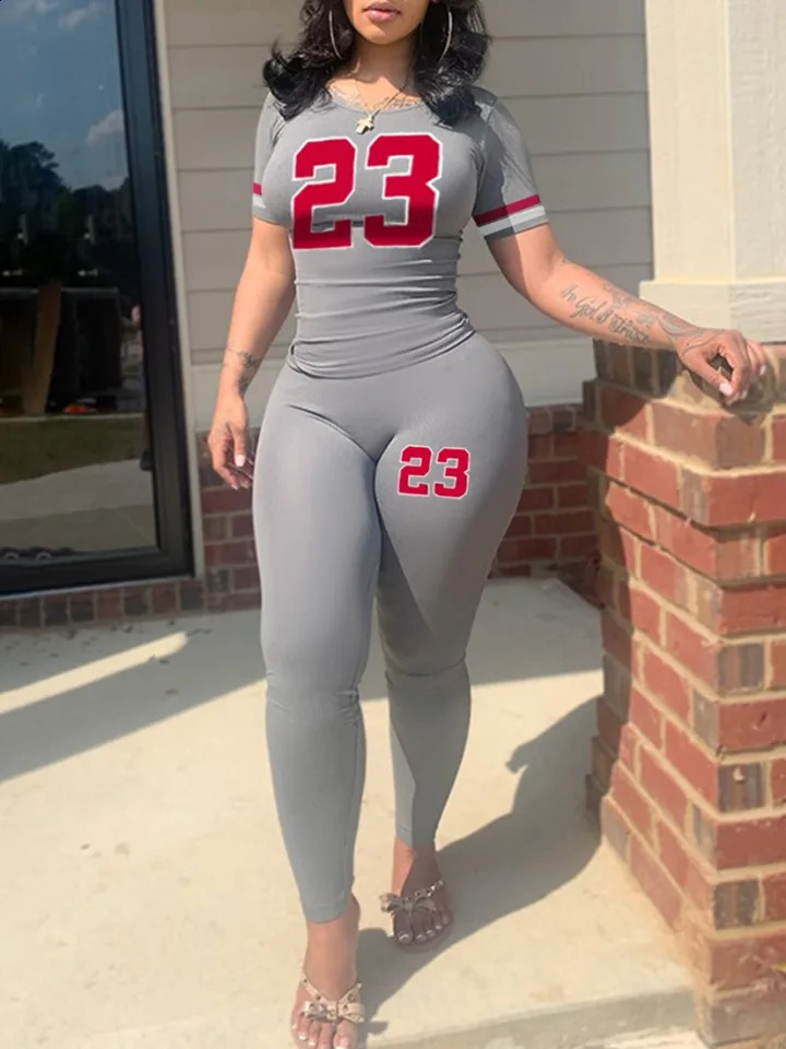 LW Plus Size Women summer Casual Loose 2 Piece Set Letter Print Pocket n Pants short sleeve legging sport set 250106