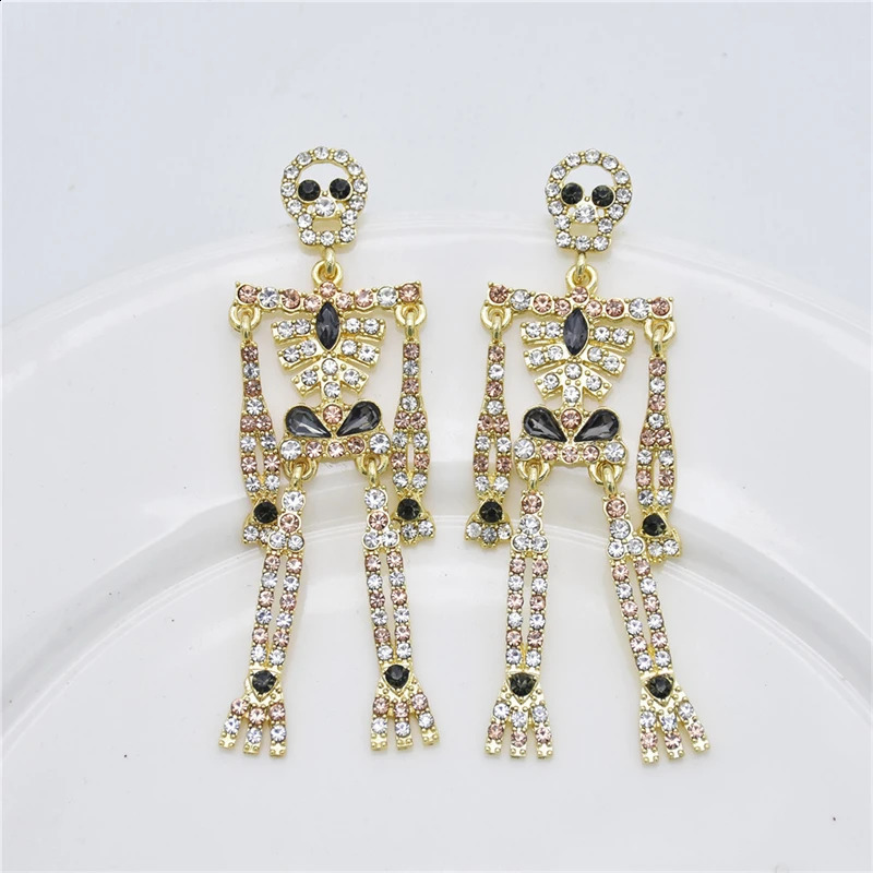 Crystal Skull Pendant Earrings Sparkling Transparent Water Diamond Decorative Leg Skull Stud Charm Pendant Earrings Womens Halloween Gift 250110