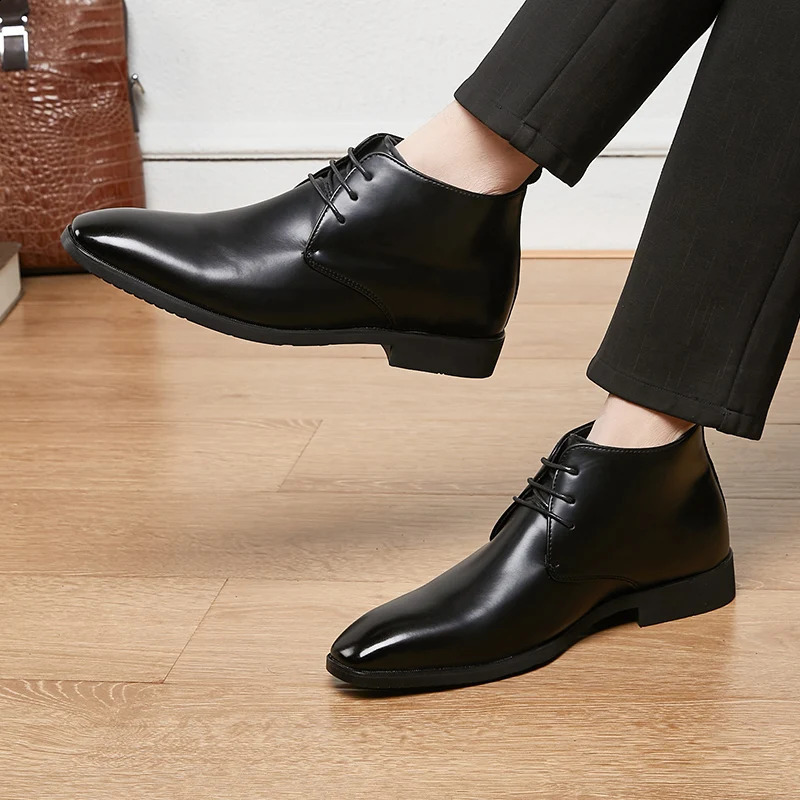 Concise Style Mens Chelsea Boots Black Fashion Business dress Social Shoes Handmade China Leather business shoes big size 48 250106