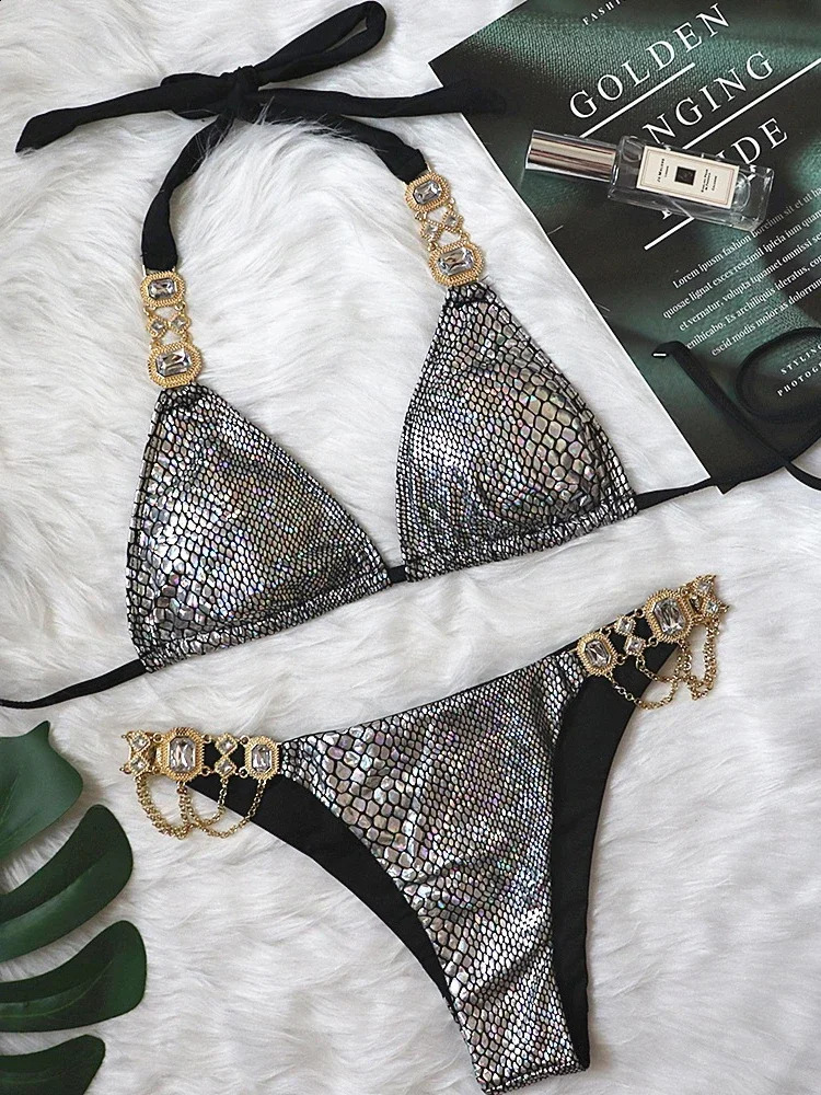 OIINAA Womens Swimsuit Sexy Purple Swimsuit Strap Diamond Bikini Set Sparkling Lace Two Piece Set Summer Biquinis 250110