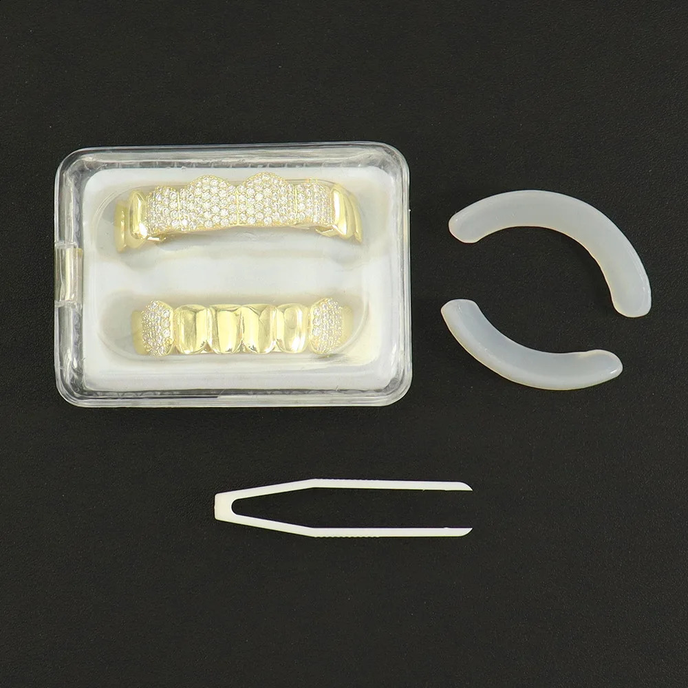 Hip Hop Full Iced Out CZ Stones Teeth Caps Cubic Zircon Top Bottom Charm Grills Set For Men Women Jewelry Gift 250107
