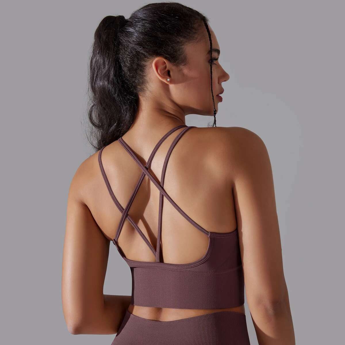 Crossover Back Underwear Solid Color Sports Bras Shockproof Gathering High Strength Vest Fiess Bra For Women