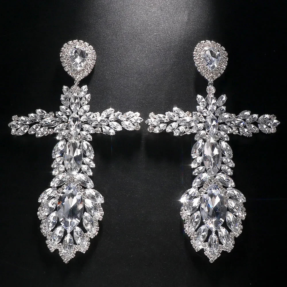 Exaggerated Big Cross Earrings Dangle Earings Crystal Jewelry Womens Retro Long Earrings Big Earrings Accessories 250110